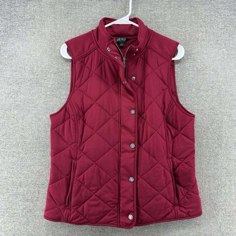Lauren Ralph Lauren Quilted Vest Women Size Large Red Casaul Winter